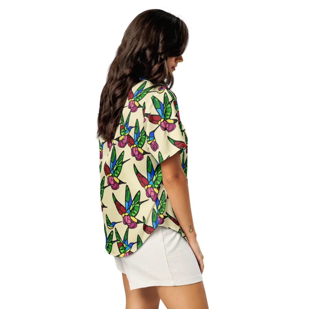 Hummingbird Mosaic on Women's Short Sleeve Pajama Top — Right Back