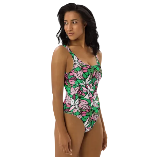 Stained Garden on a One-Piece Swimsuit
