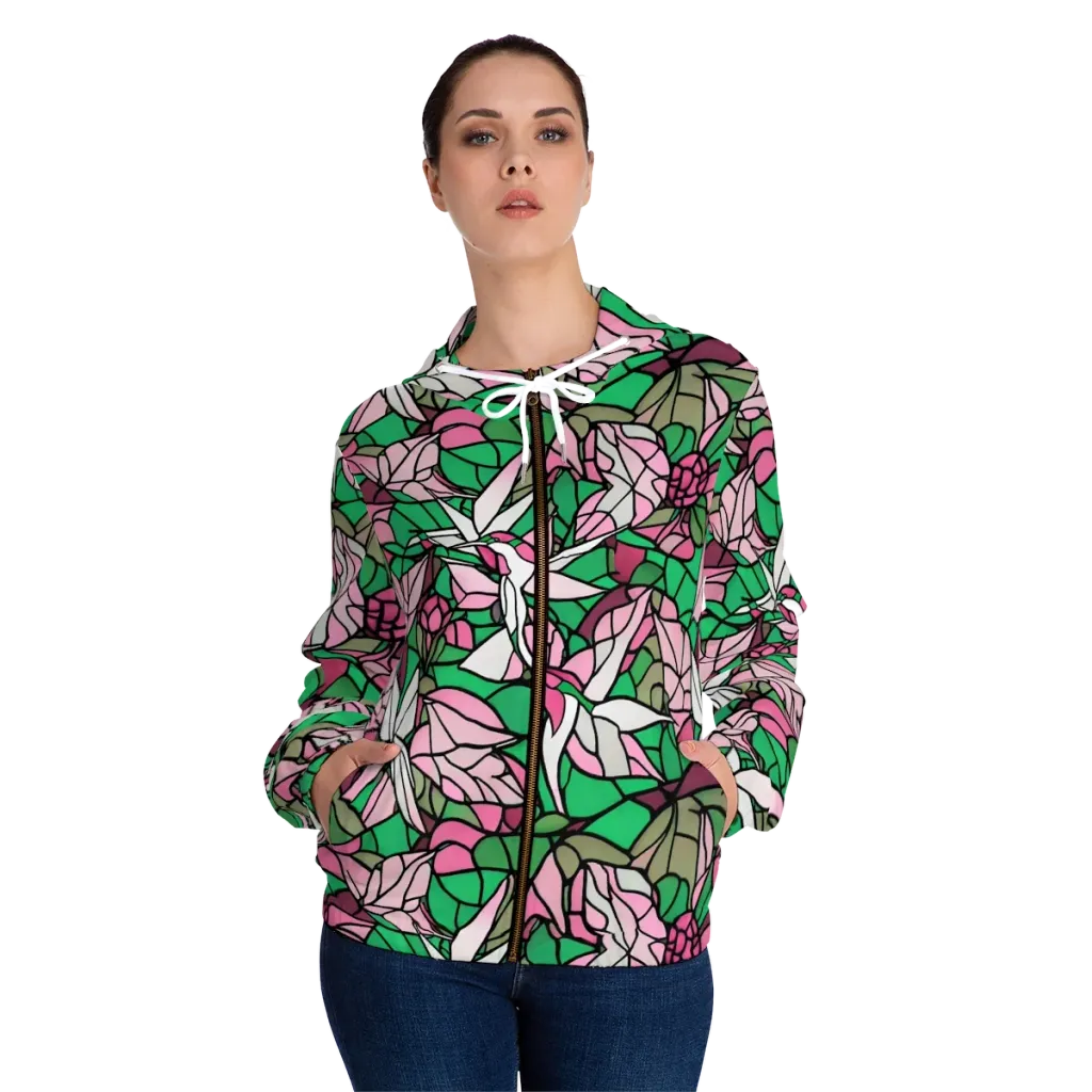 Stained Garden on Women's Full-Zip Hoodie — Front On Person