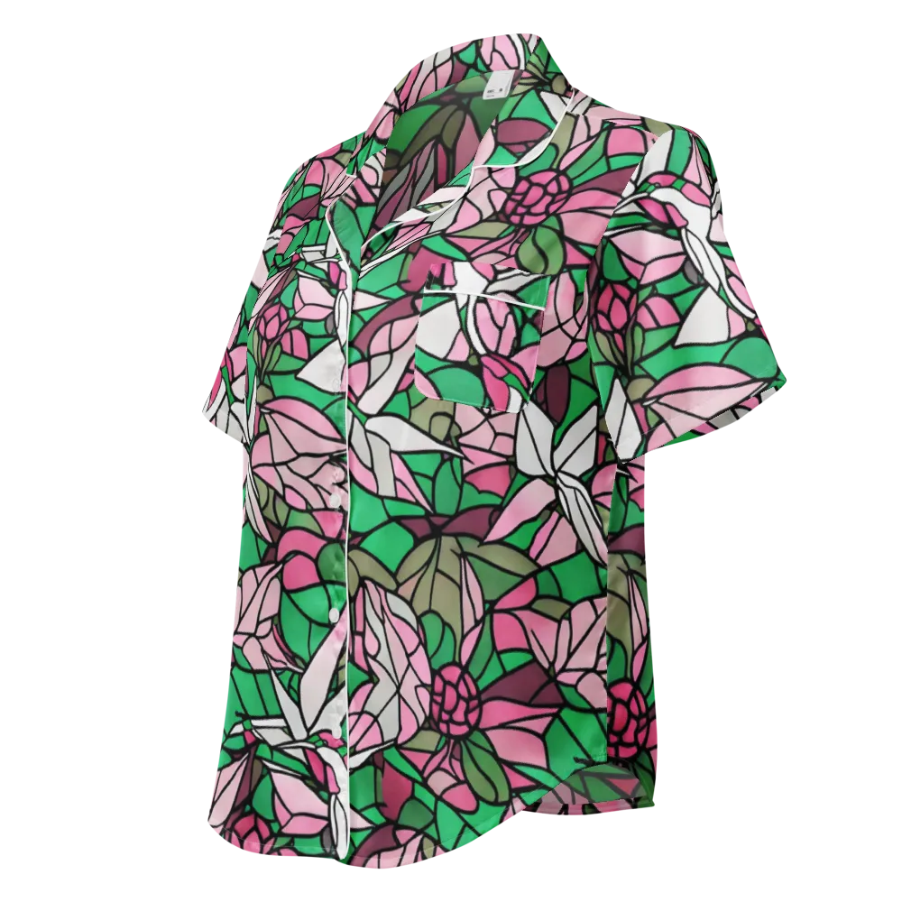 Stained Garden on Women's Short Sleeve Pajama Top — Left Front