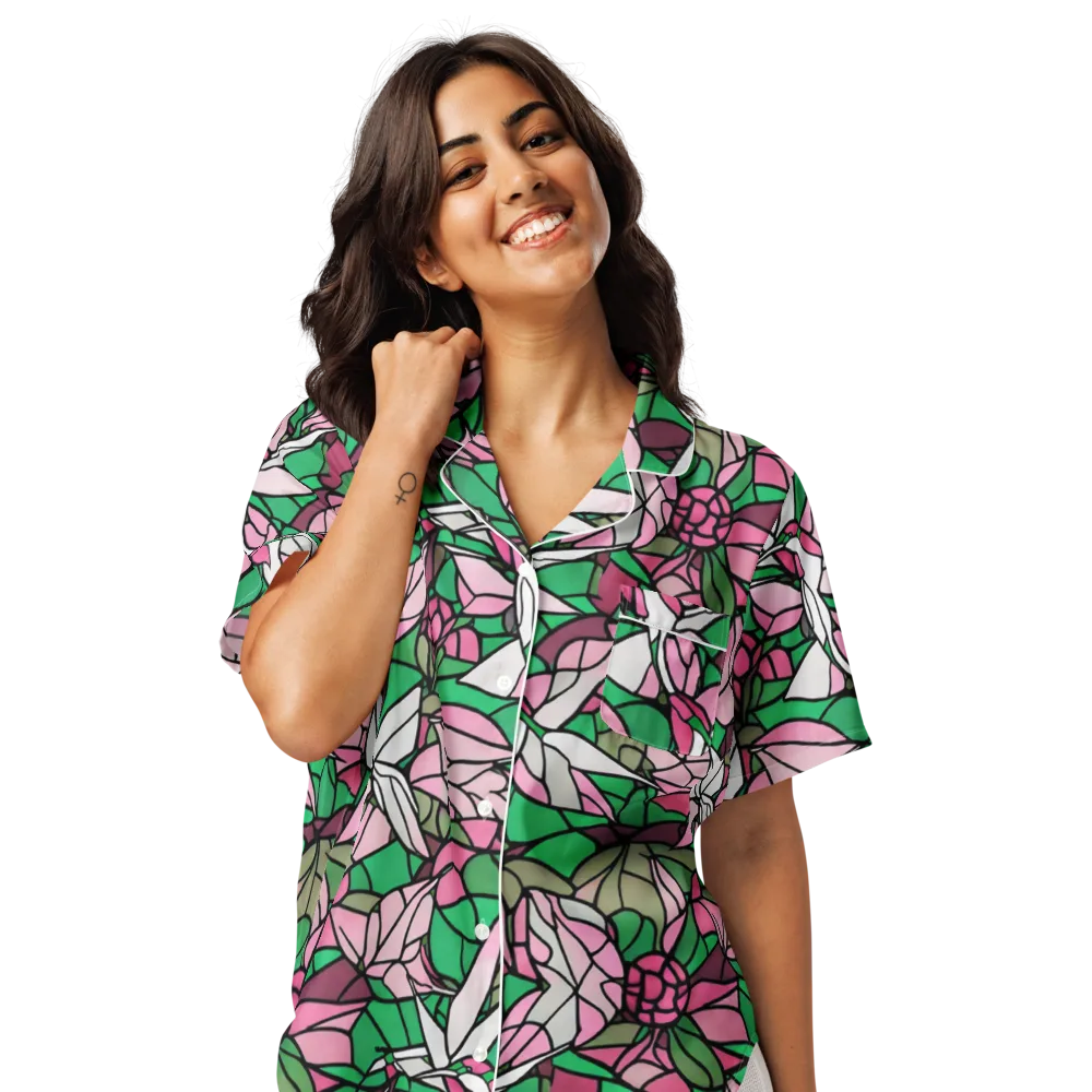 Stained Garden on Women's Short Sleeve Pajama Top — Front