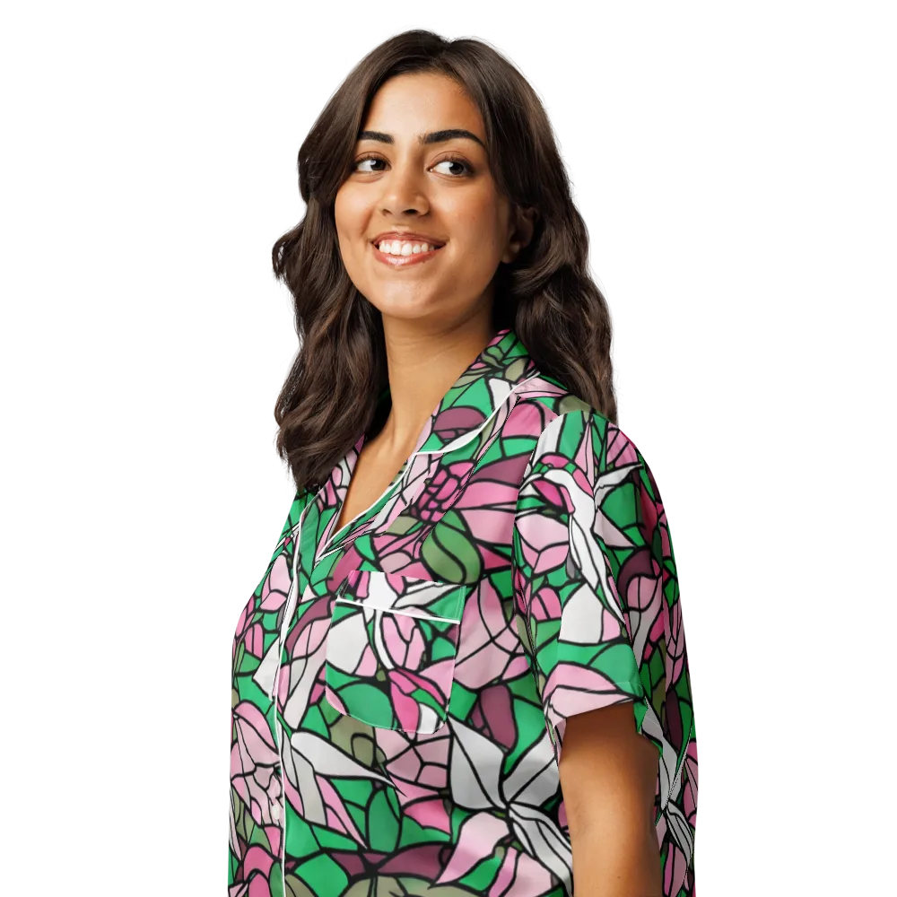 Stained Garden on Women's Short Sleeve Pajama Top — Left Front