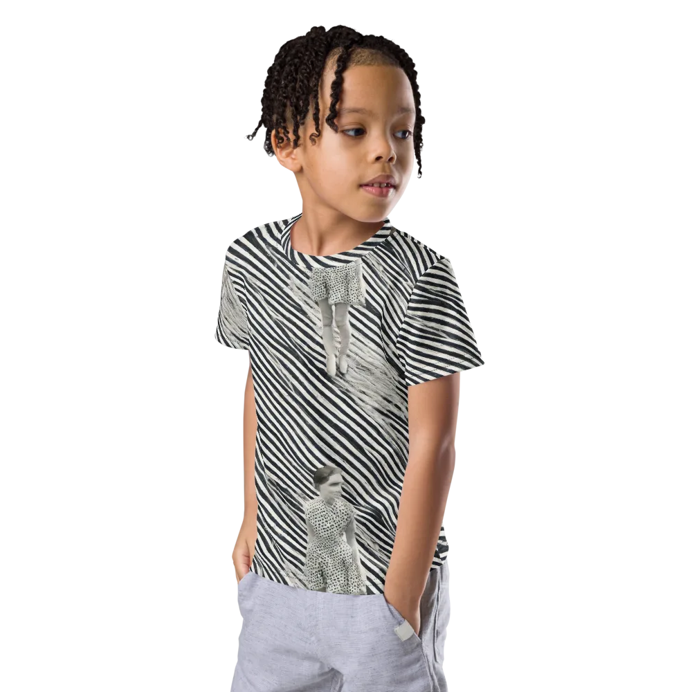 Zebra Chambre on Kids Crew Neck T-Shirt — Left Front