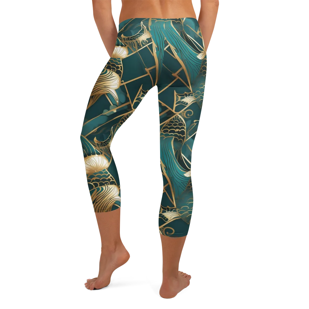 Teal Dynasty on Capri Leggings — Back