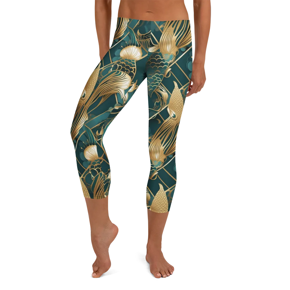 Teal Dynasty on Capri Leggings — Front