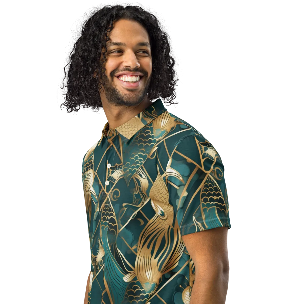 Teal Dynasty on Men's Slim Fit Polo Shirt — Left Front