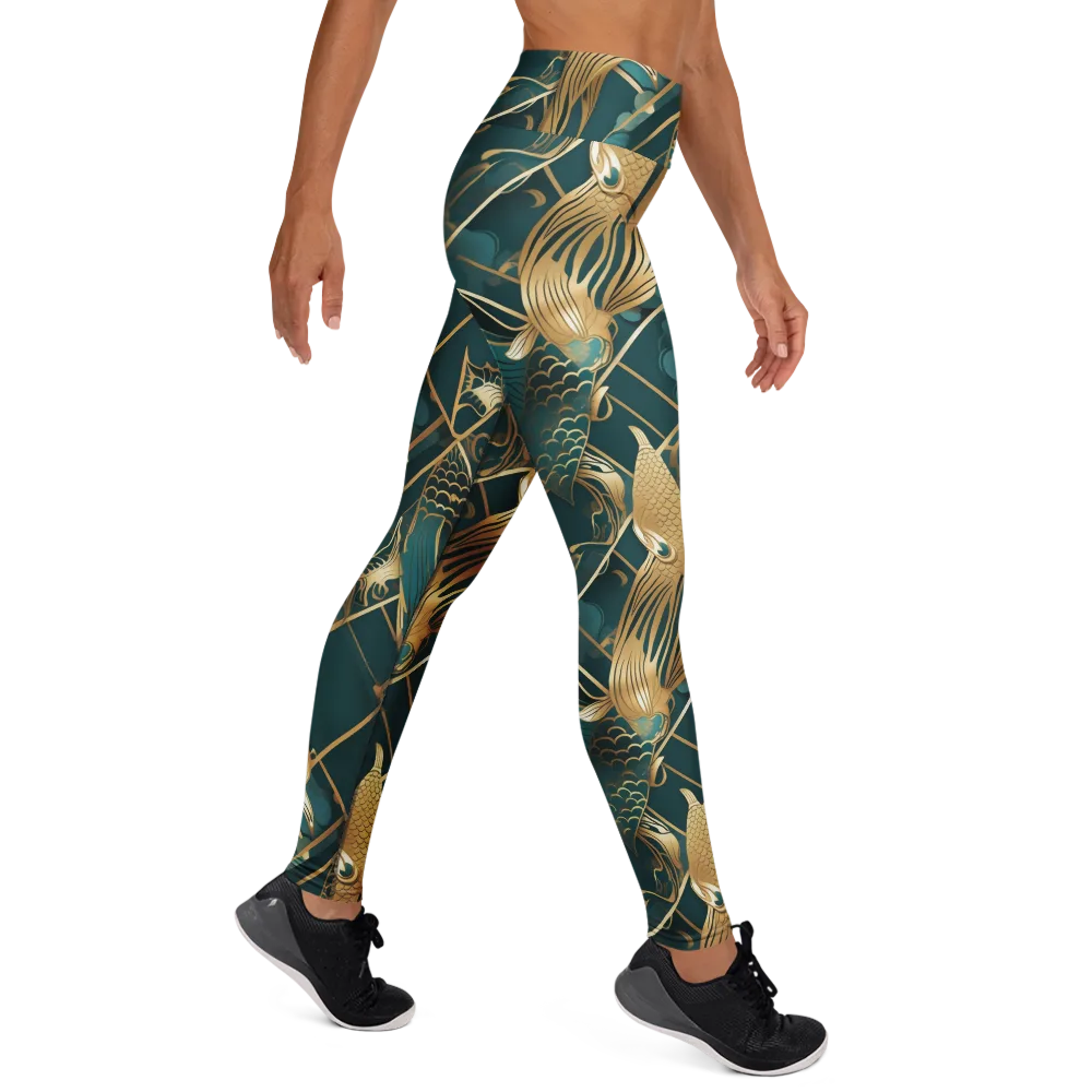 Teal Dynasty on Yoga Leggings — Right