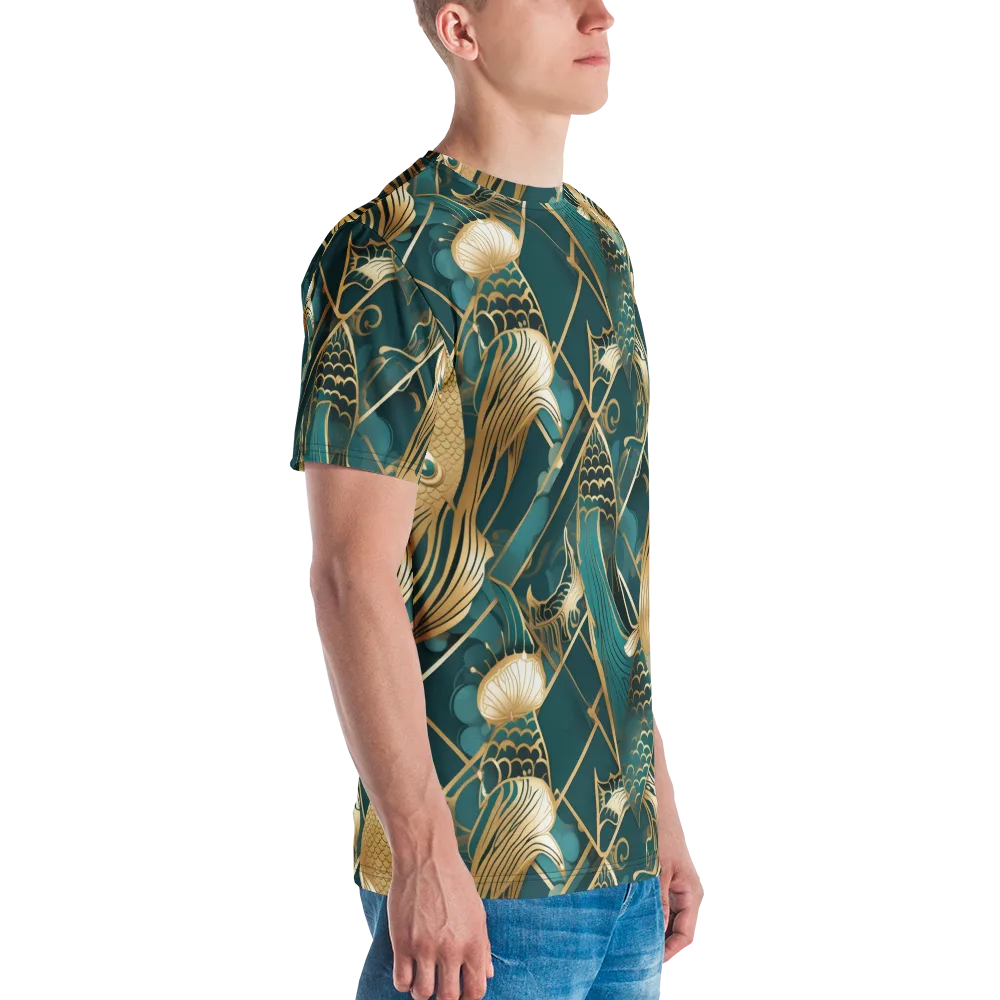 Teal Dynasty on Men's Crew Neck T-Shirt — Right