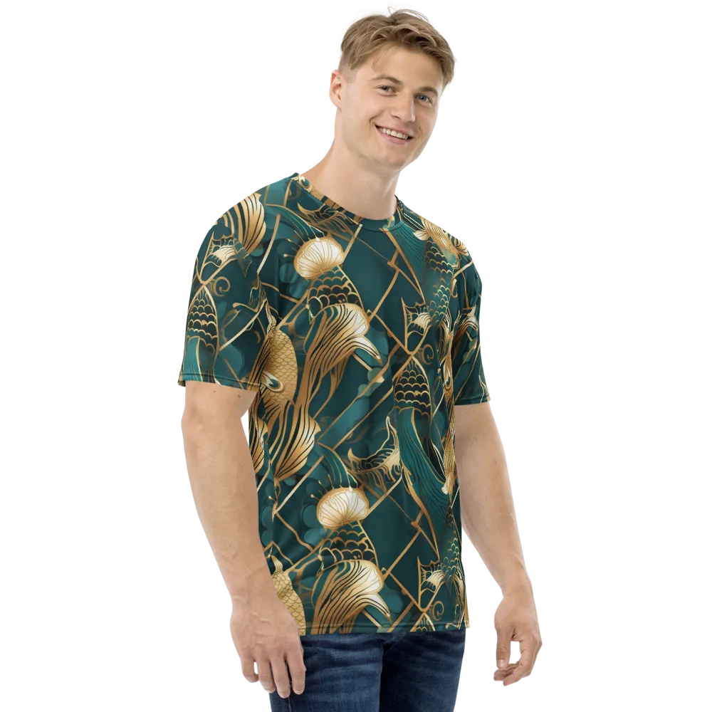 Teal Dynasty on Men's Crew Neck T-Shirt — Right