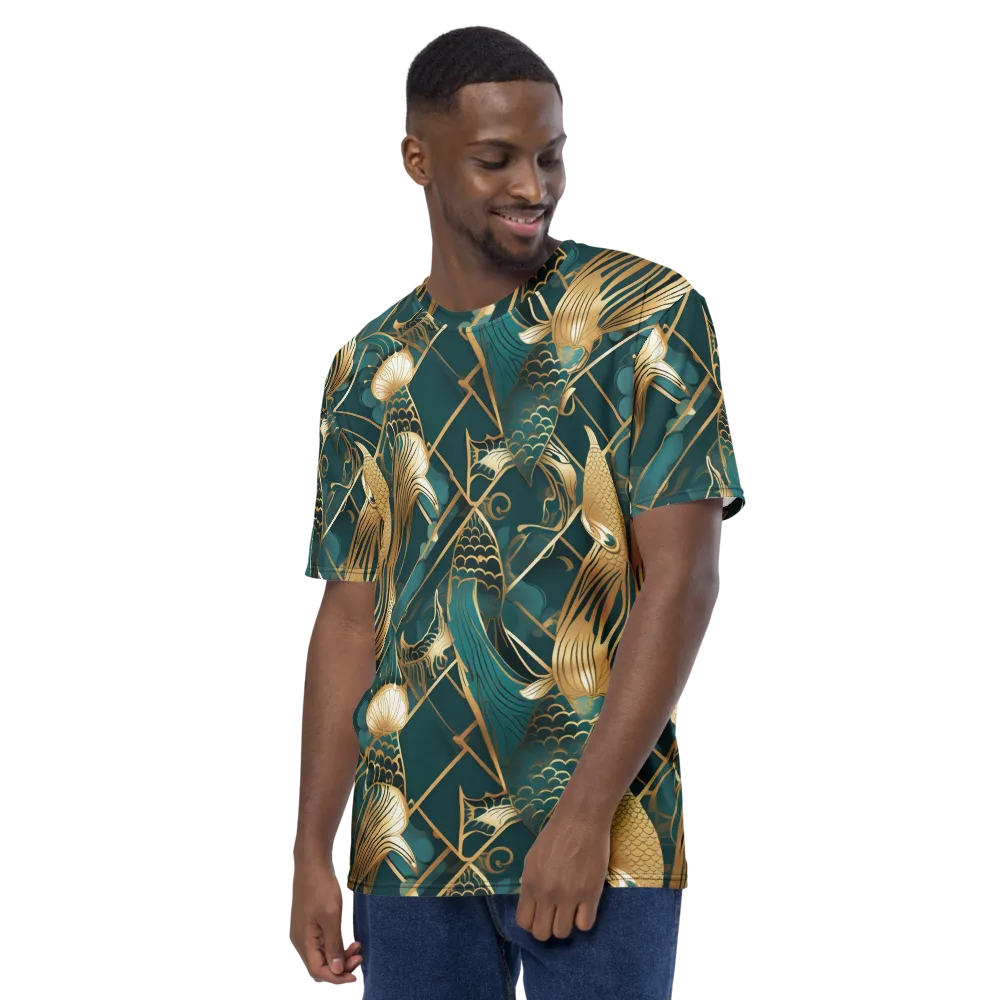 Teal Dynasty on Men's Crew Neck T-Shirt — Left
