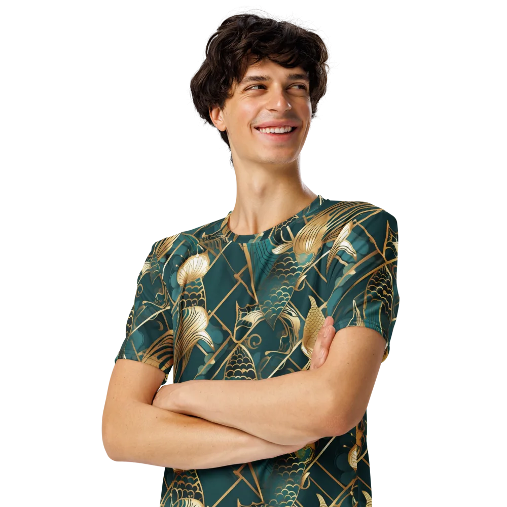 Teal Dynasty on Men's Crew Neck T-Shirt — Left Front