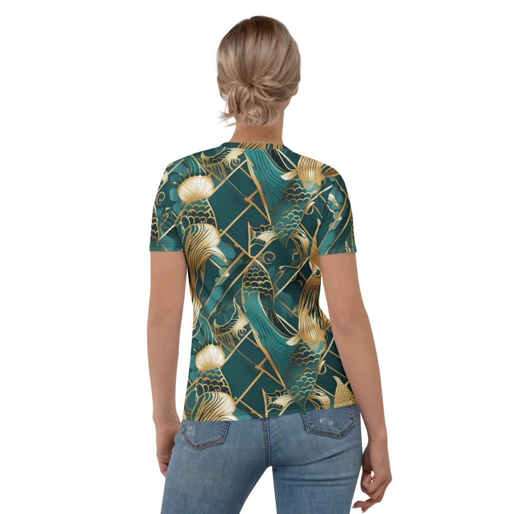 Teal Dynasty on Women's Crew Neck T-Shirt — Back