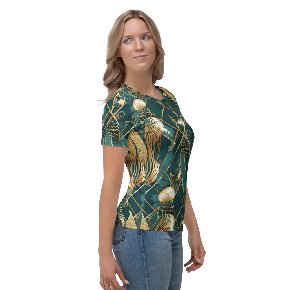 Teal Dynasty on Women's Crew Neck T-Shirt — Right