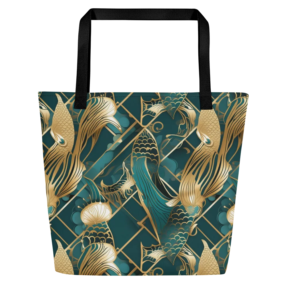 Teal Dynasty on Large Tote Bag W/ Pocket — Front
