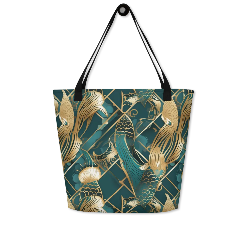 Teal Dynasty on Large Tote Bag W/ Pocket — Front