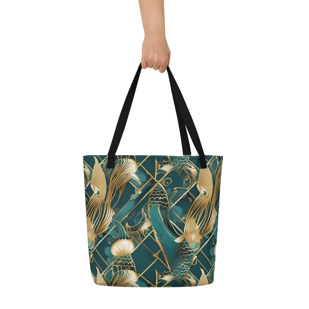 Teal Dynasty on Large Tote Bag W/ Pocket — Front