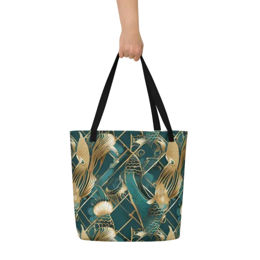 Teal Dynasty on a Large Tote Bag W/ Pocket