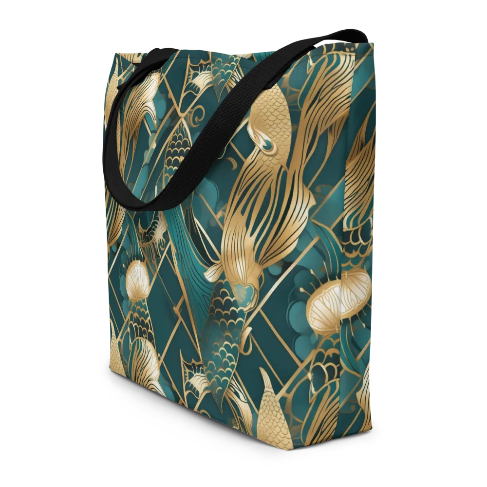 Teal Dynasty on Large Tote Bag W/ Pocket — Front
