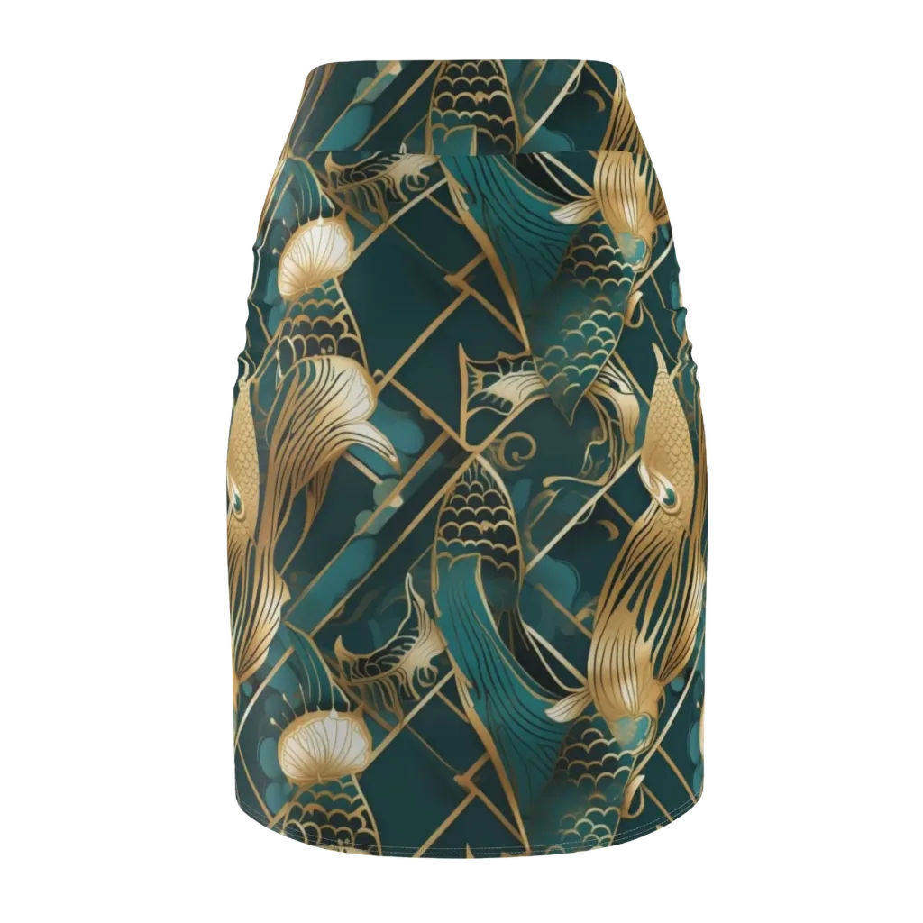 Teal Dynasty on Pencil Skirt — Back