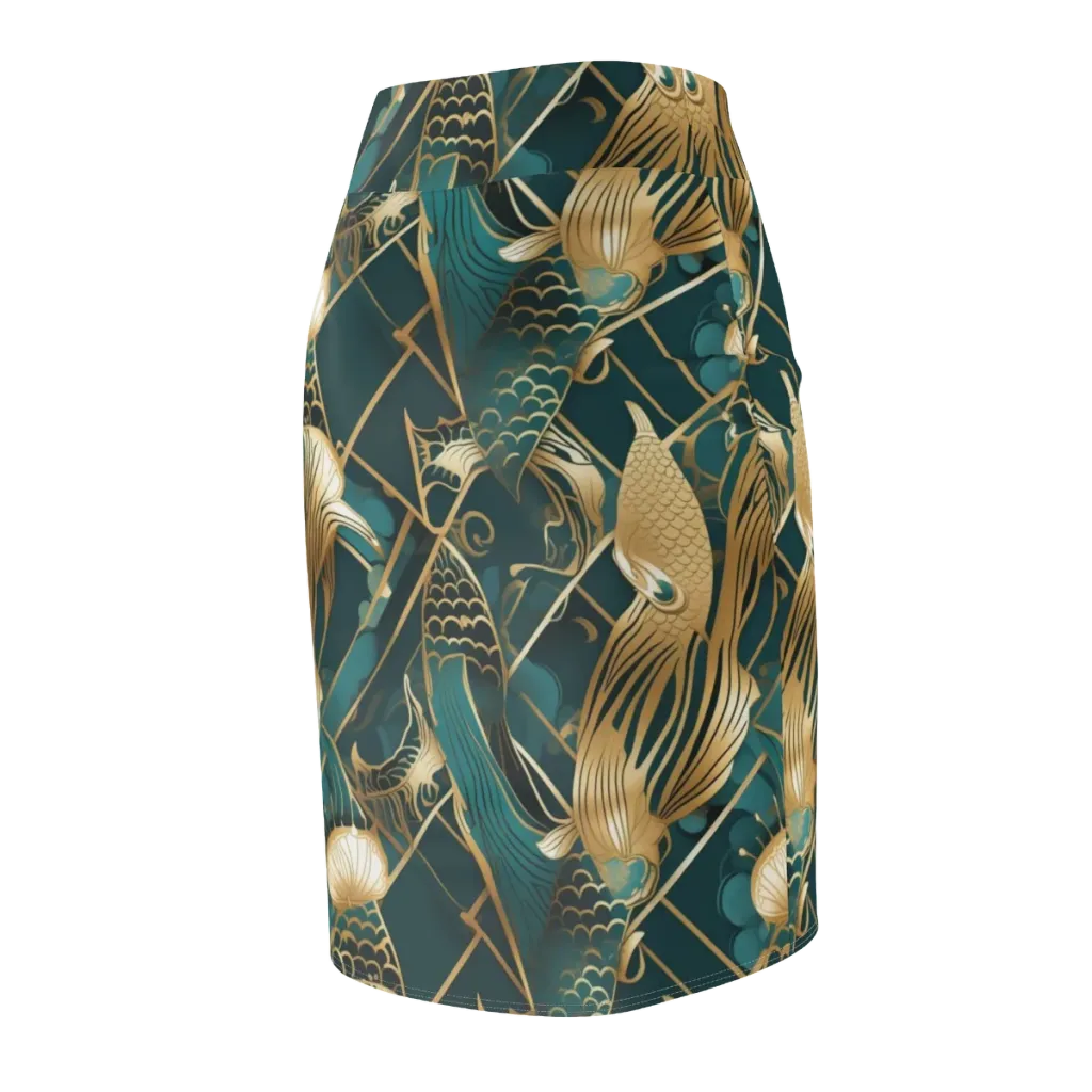 Teal Dynasty on Pencil Skirt — Back Side
