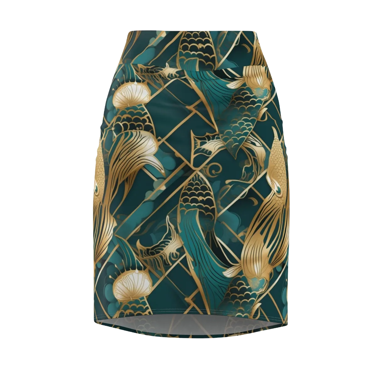 Teal Dynasty on Pencil Skirt — Front