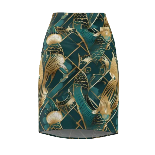 Teal Dynasty on a Pencil Skirt