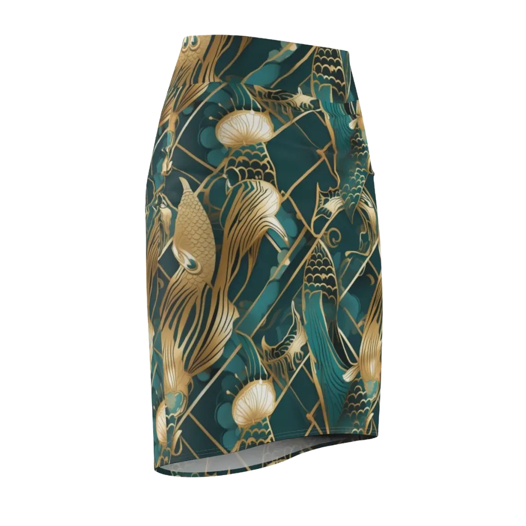 Teal Dynasty on Pencil Skirt — Front Side