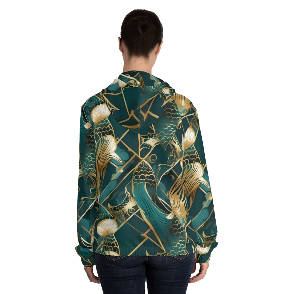 Teal Dynasty on Women's Full-Zip Hoodie — Back On Person