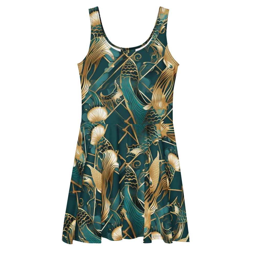 Teal Dynasty on Skater Dress — Front