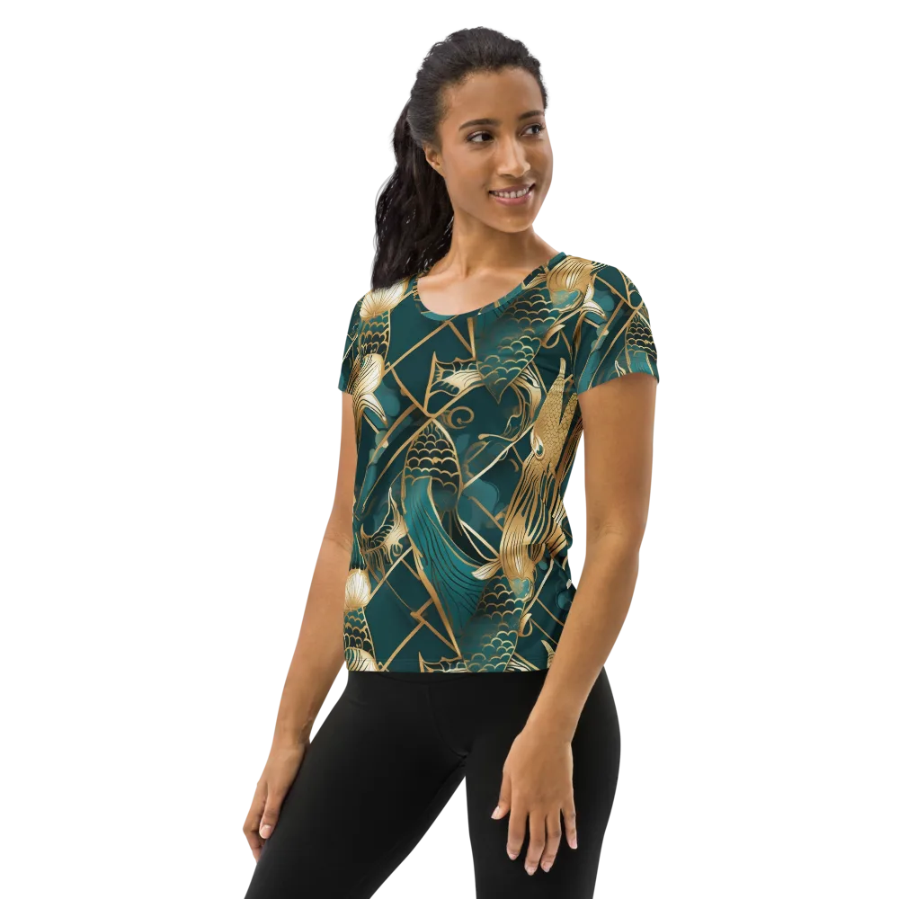 Teal Dynasty on Women's Athletic T-Shirt — Left