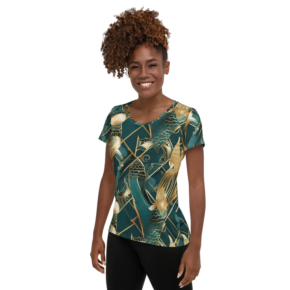 Teal Dynasty on Women's Athletic T-Shirt — Left