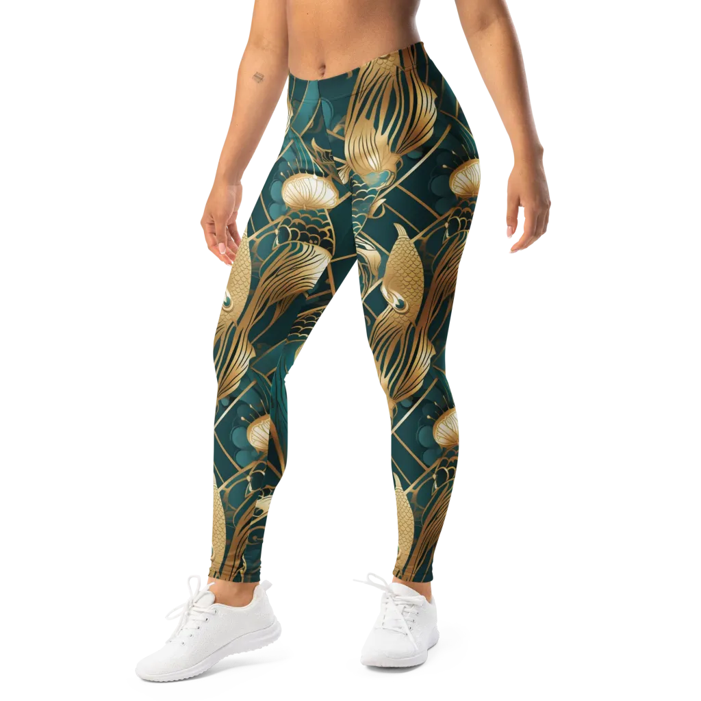 Teal Dynasty on Leggings — Left Front