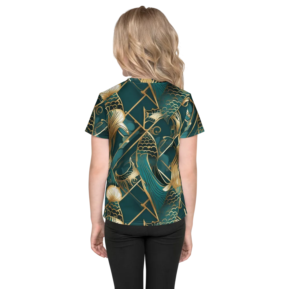 Teal Dynasty on Kids Crew Neck T-Shirt — Back