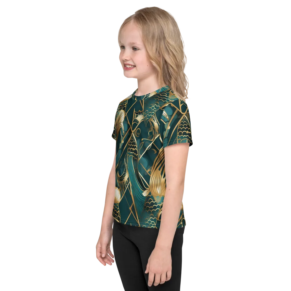 Teal Dynasty on Kids Crew Neck T-Shirt — Left