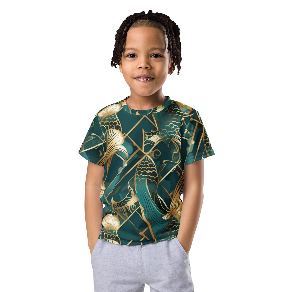 Teal Dynasty on Kids Crew Neck T-Shirt — Front