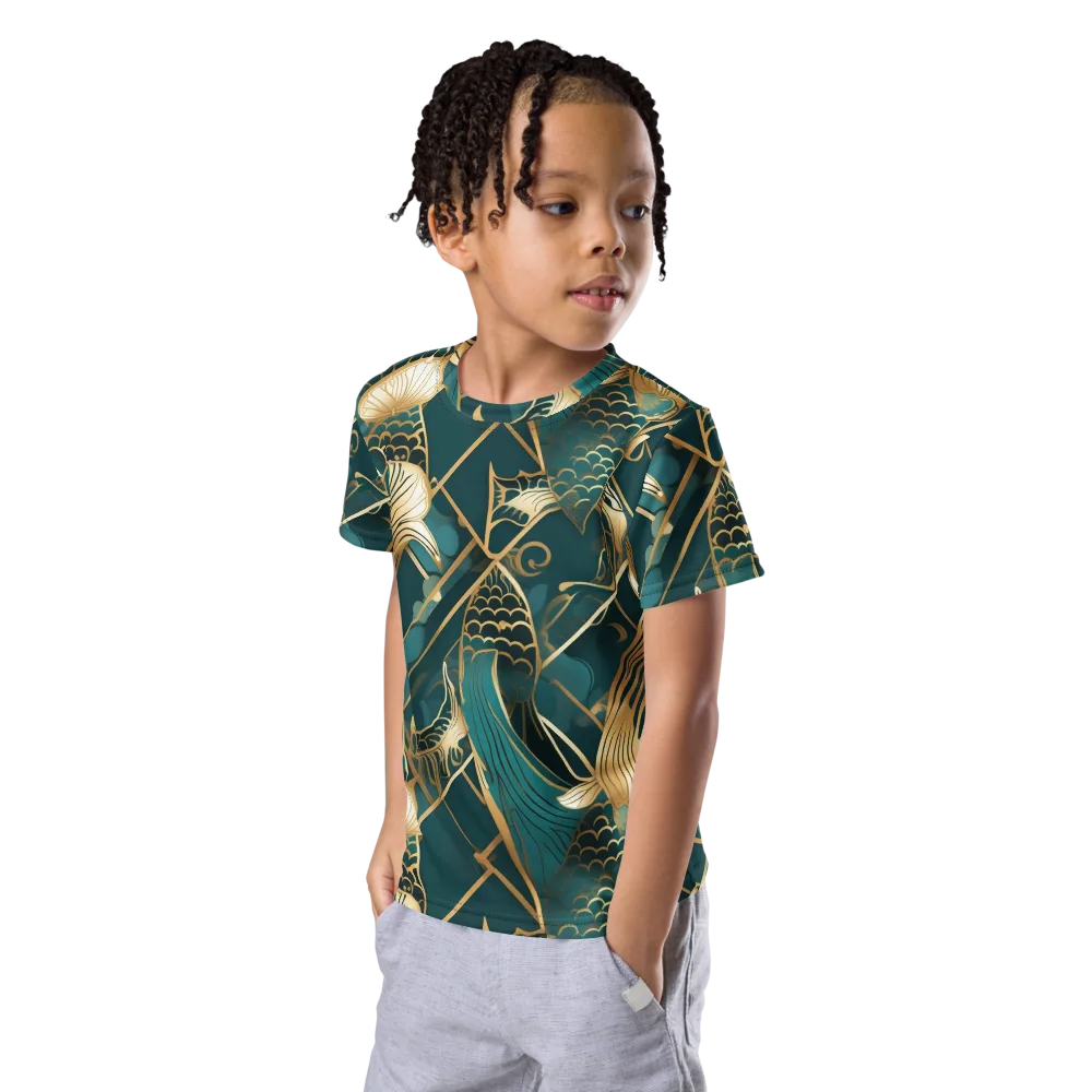 Teal Dynasty on Kids Crew Neck T-Shirt — Left Front