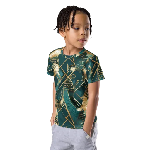 Teal Dynasty on a Kids Crew Neck T-Shirt