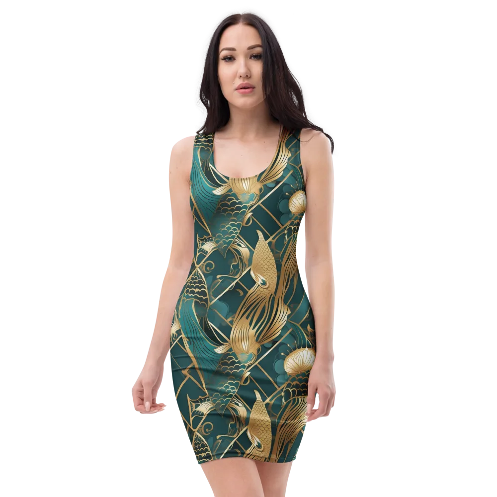Teal Dynasty on Bodycon Dress — Front
