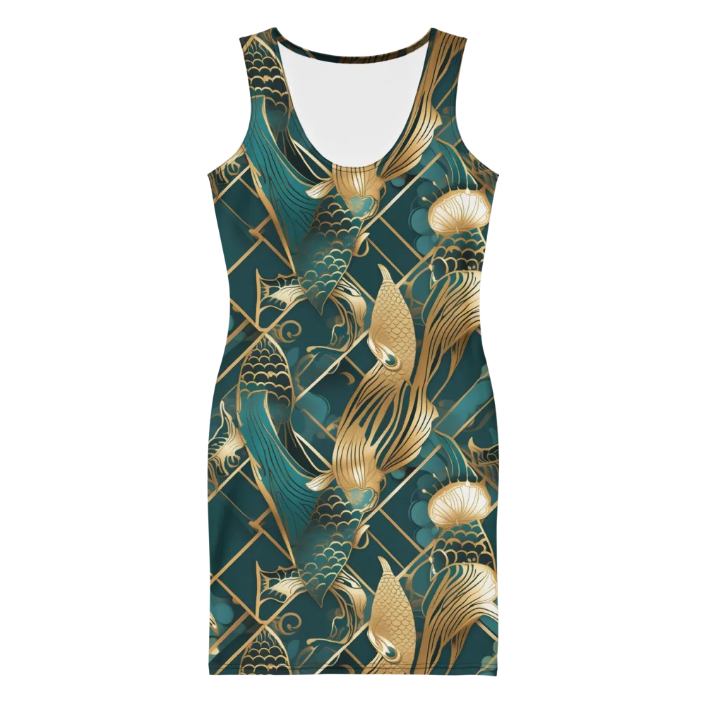 Teal Dynasty on Bodycon Dress — Front