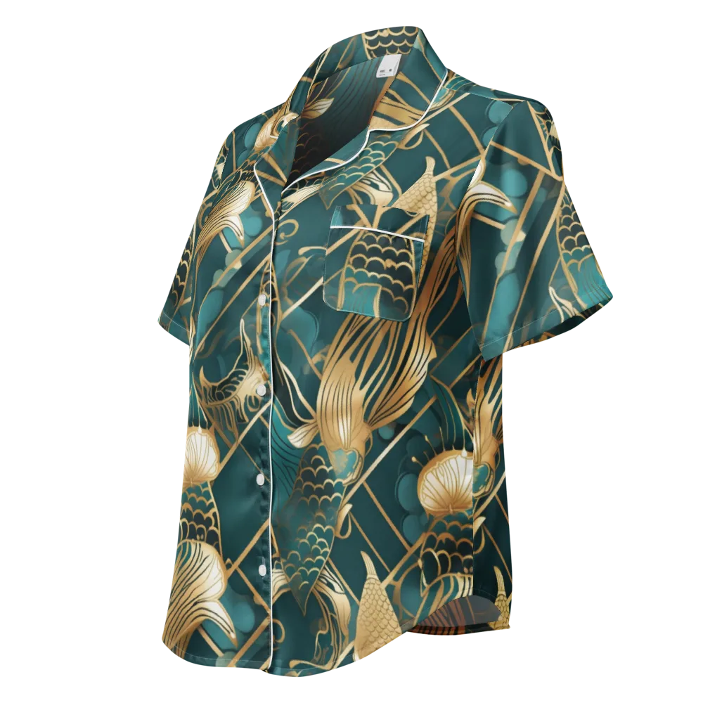 Teal Dynasty on Women's Short Sleeve Pajama Top — Left Front