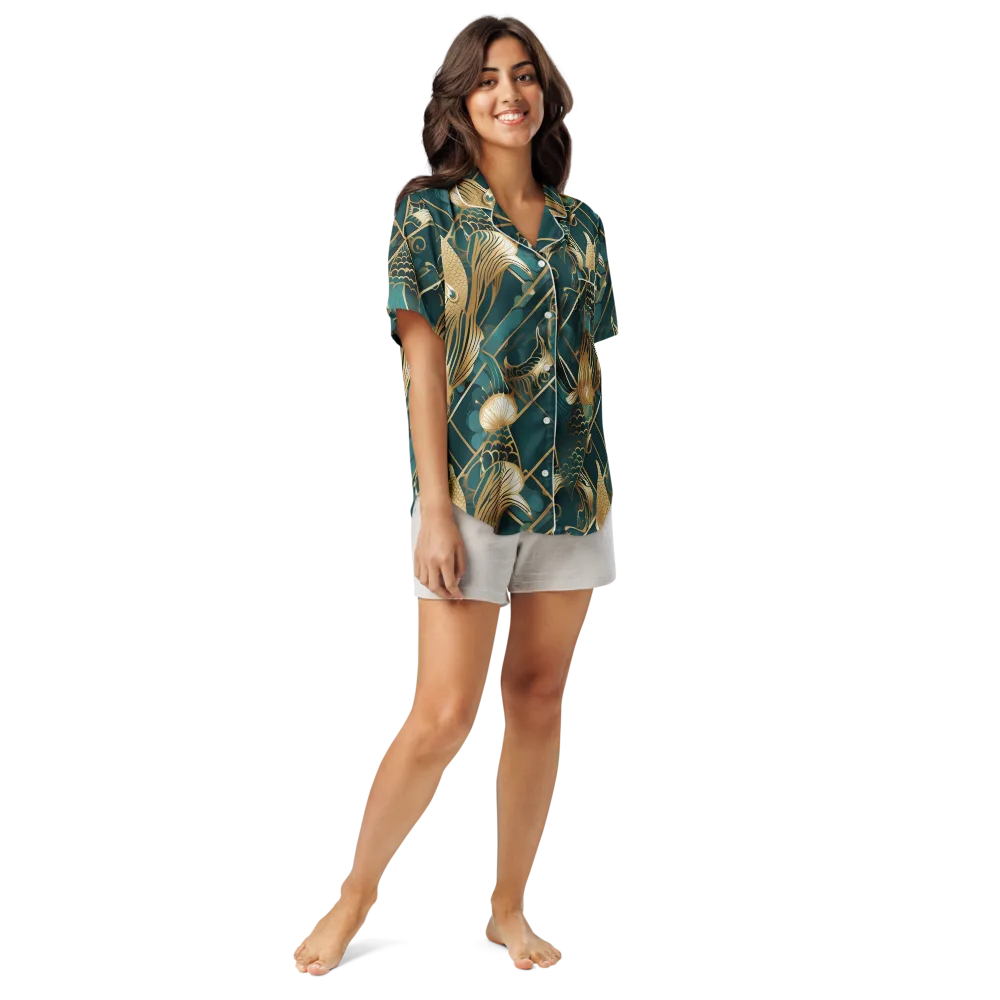 Teal Dynasty on Women's Short Sleeve Pajama Top — Front