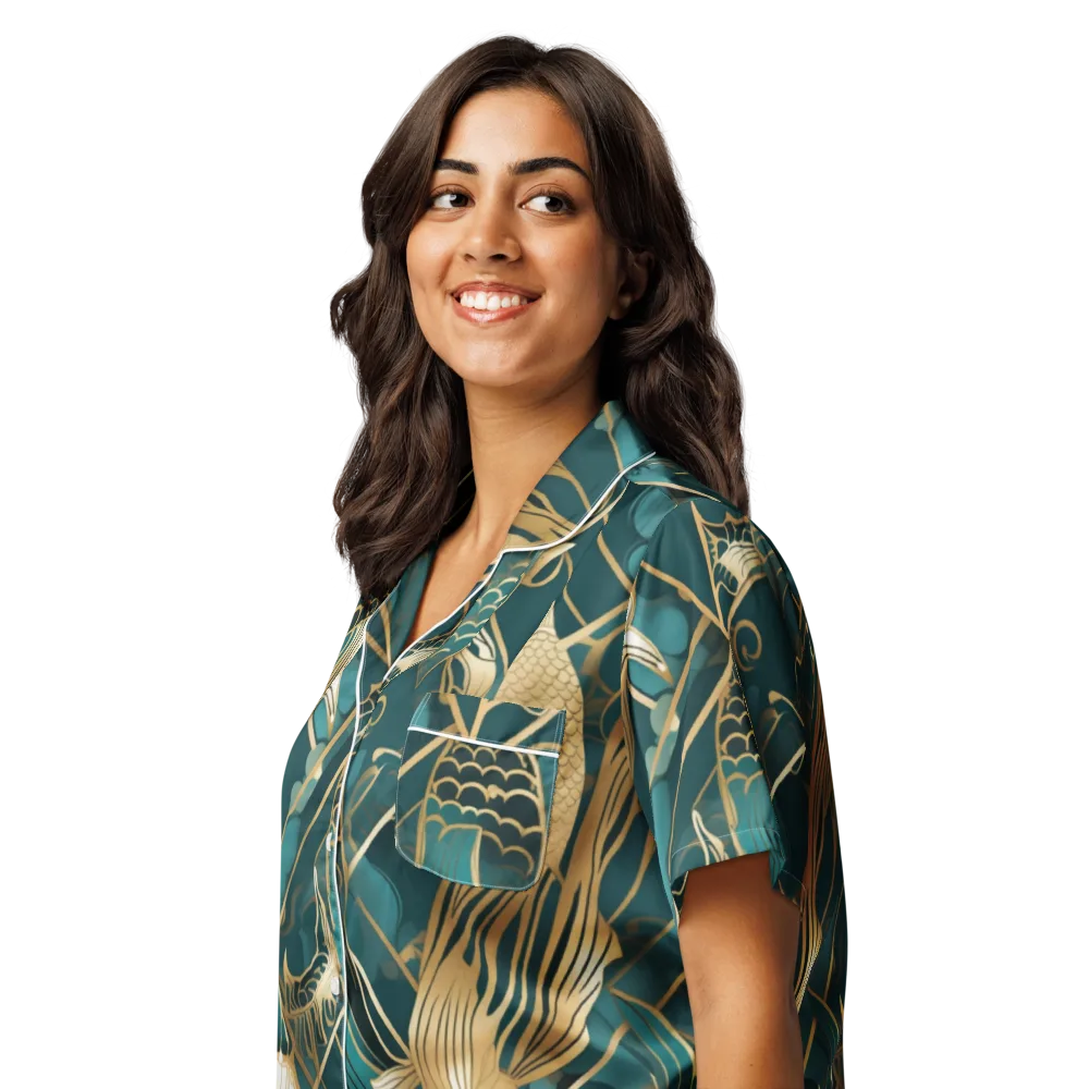 Teal Dynasty on Women's Short Sleeve Pajama Top — Left Front