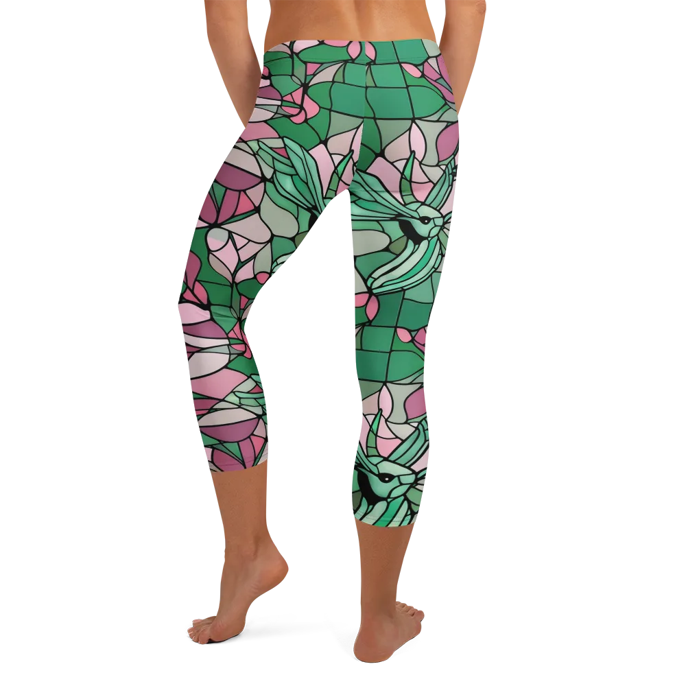 Jade Hummingbird on Capri Leggings — Back