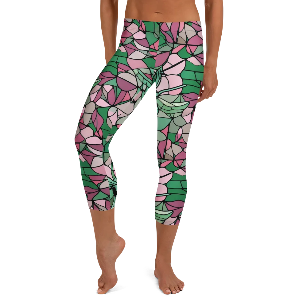 Jade Hummingbird on Capri Leggings — Front