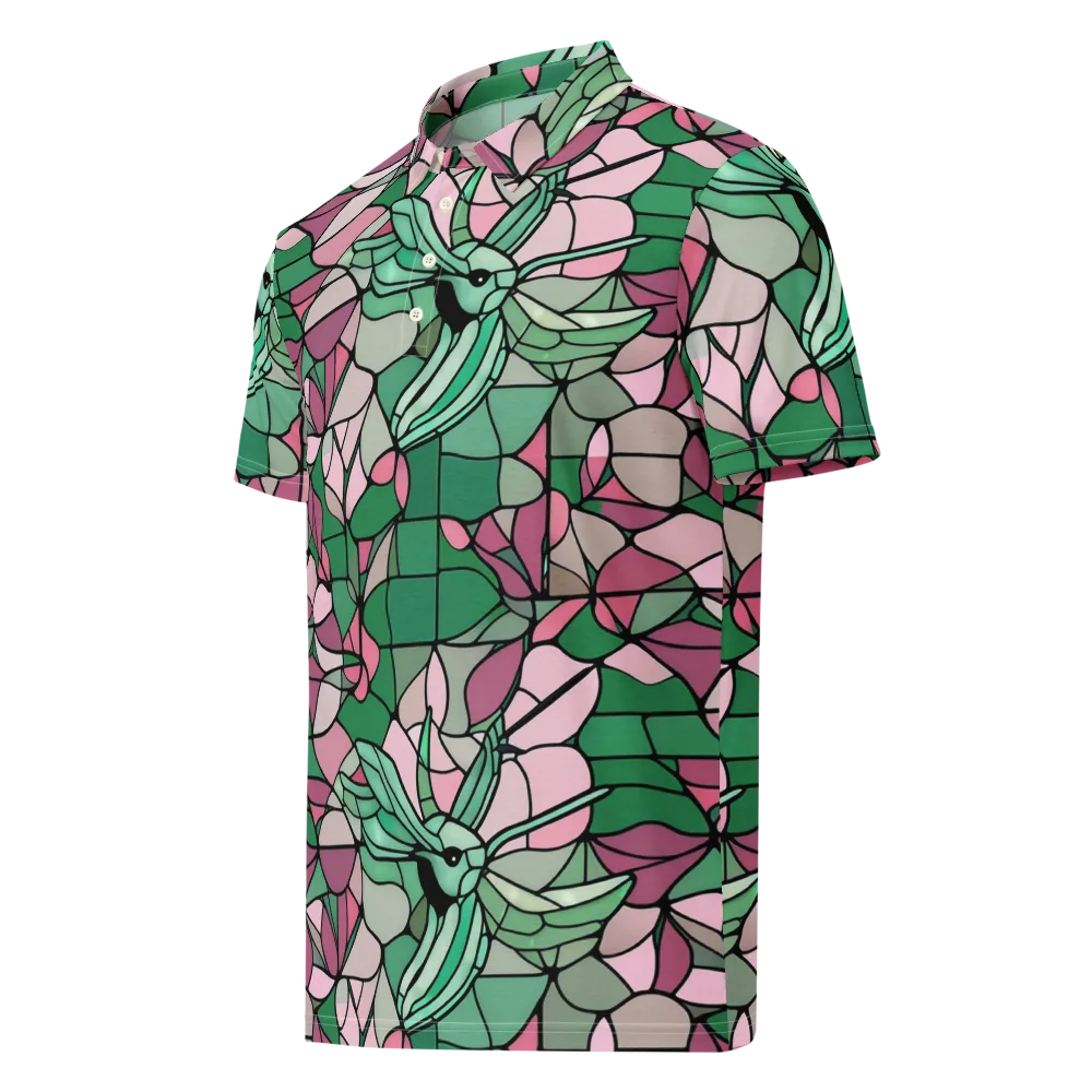 Jade Hummingbird on Men's Slim Fit Polo Shirt — Left Front