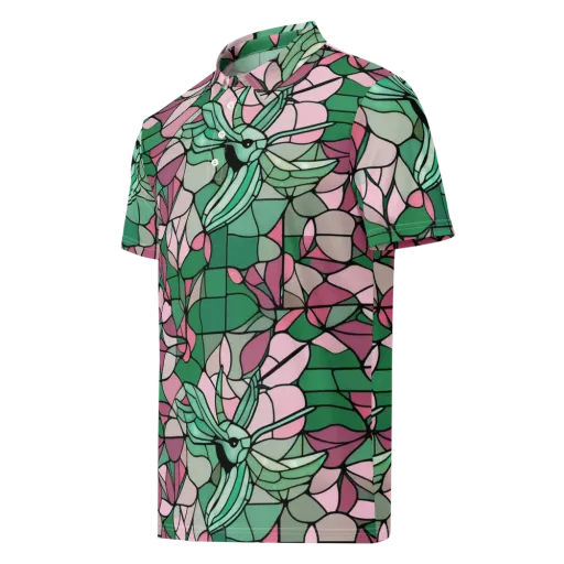 Jade Hummingbird on a Men's Slim Fit Polo Shirt