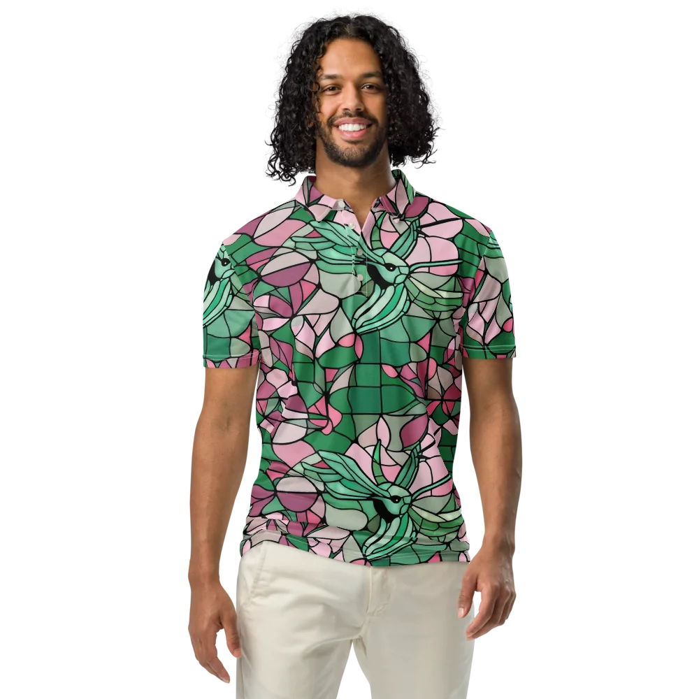 Jade Hummingbird on Men's Slim Fit Polo Shirt — Front
