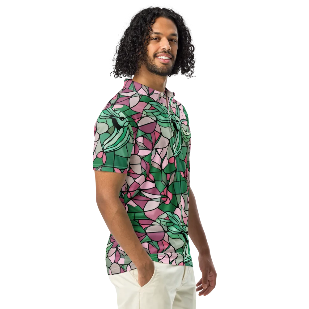 Jade Hummingbird on Men's Slim Fit Polo Shirt — Right Front