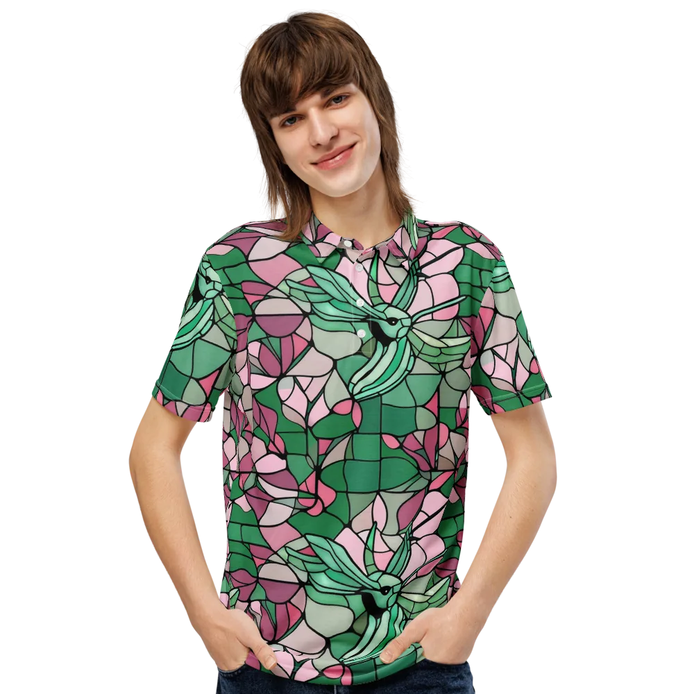 Jade Hummingbird on Men's Slim Fit Polo Shirt — Front