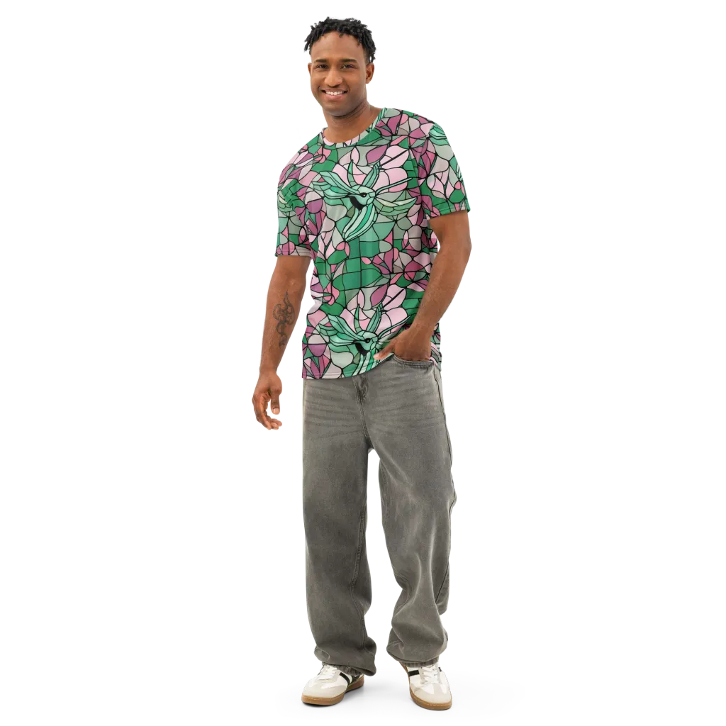 Jade Hummingbird on Men's Cotton Crew Neck T-Shirt — Front
